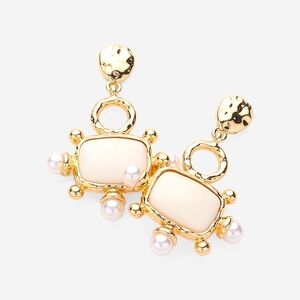 Ivory & Gold Pearl Dangle Statement Earrings